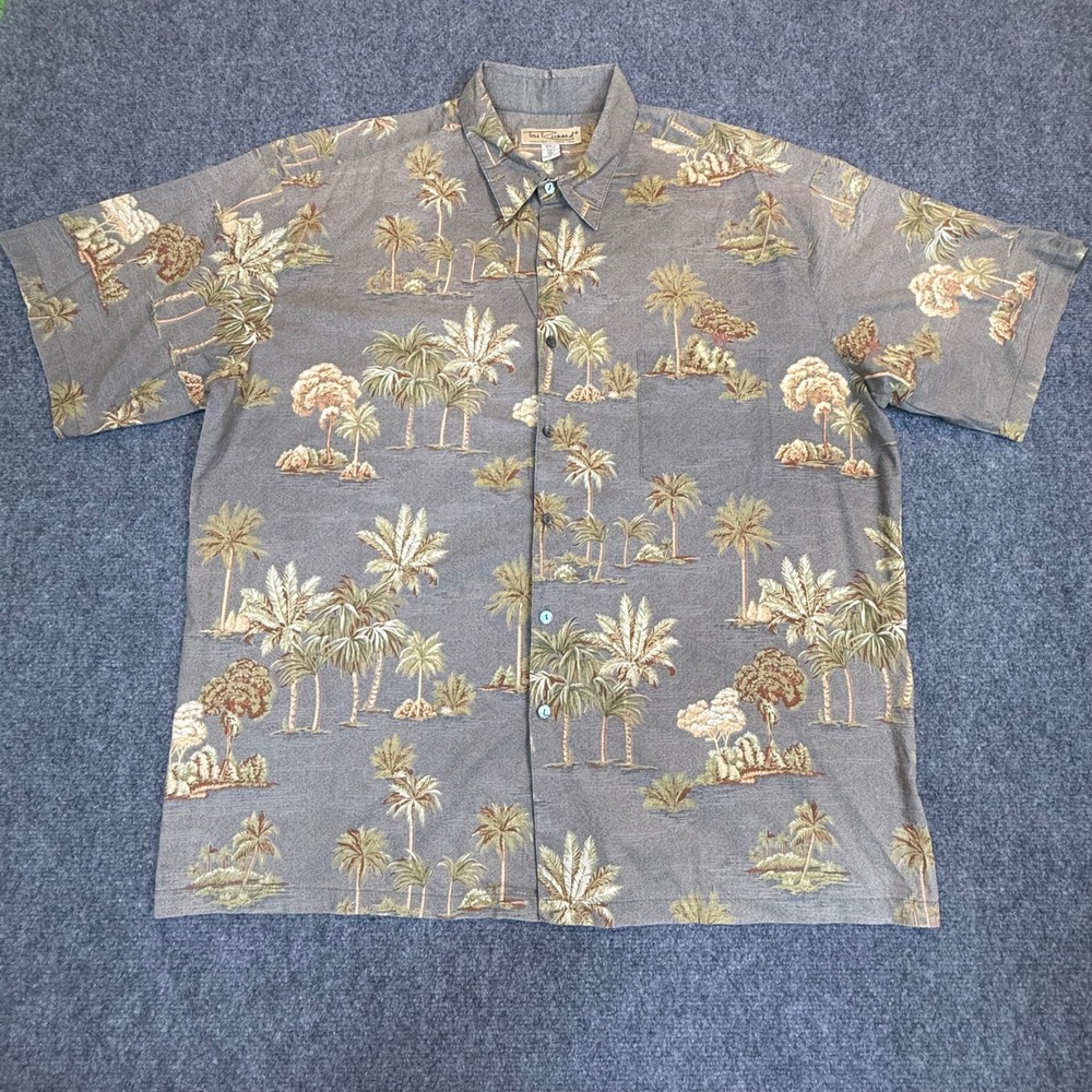 Tori Richard Mens 2XL Gray Cotton Lawn Tropical Palm Tree Island Shirt